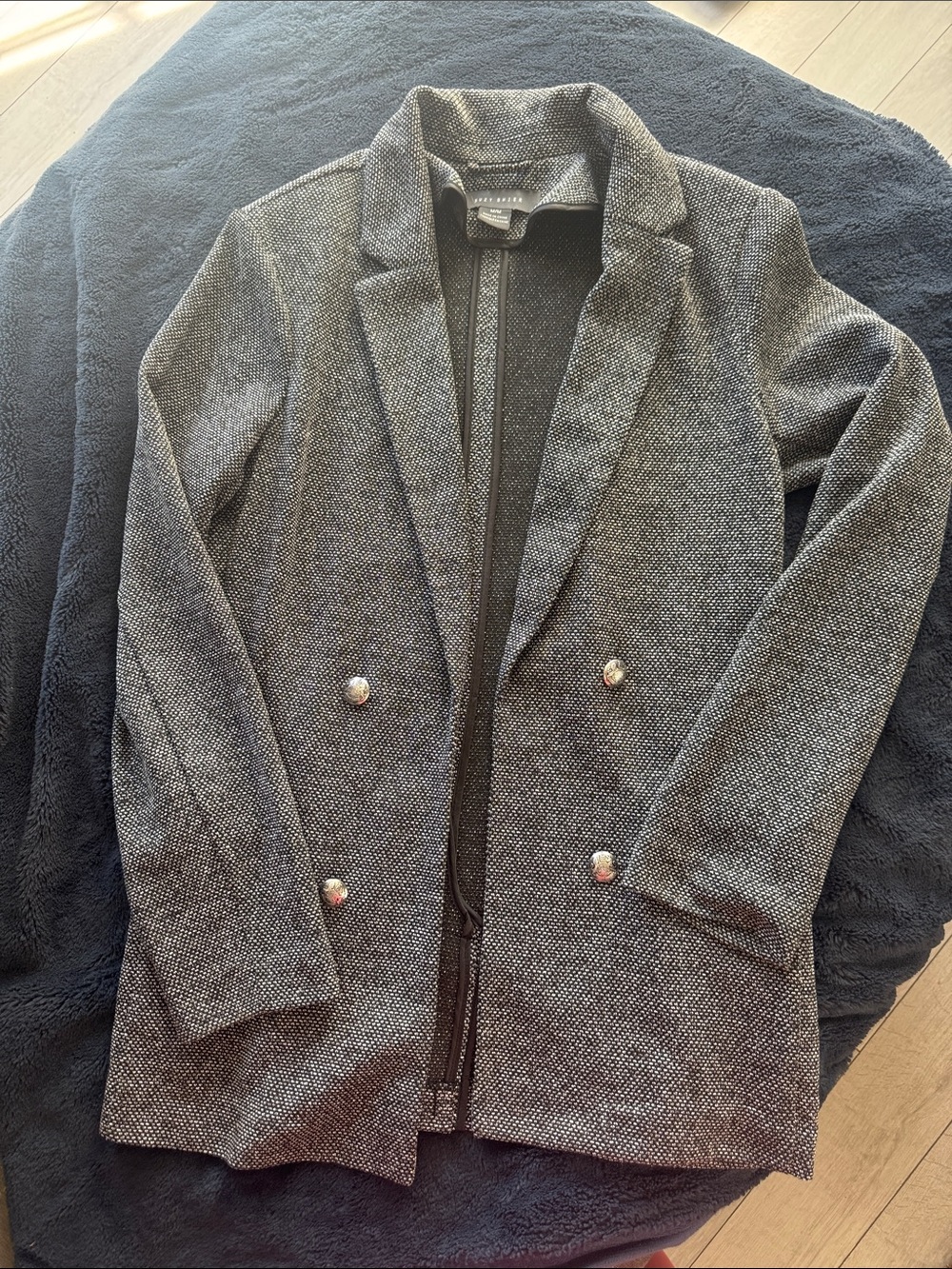 Suzy Shier Gray Textured Double-Breasted Blazer